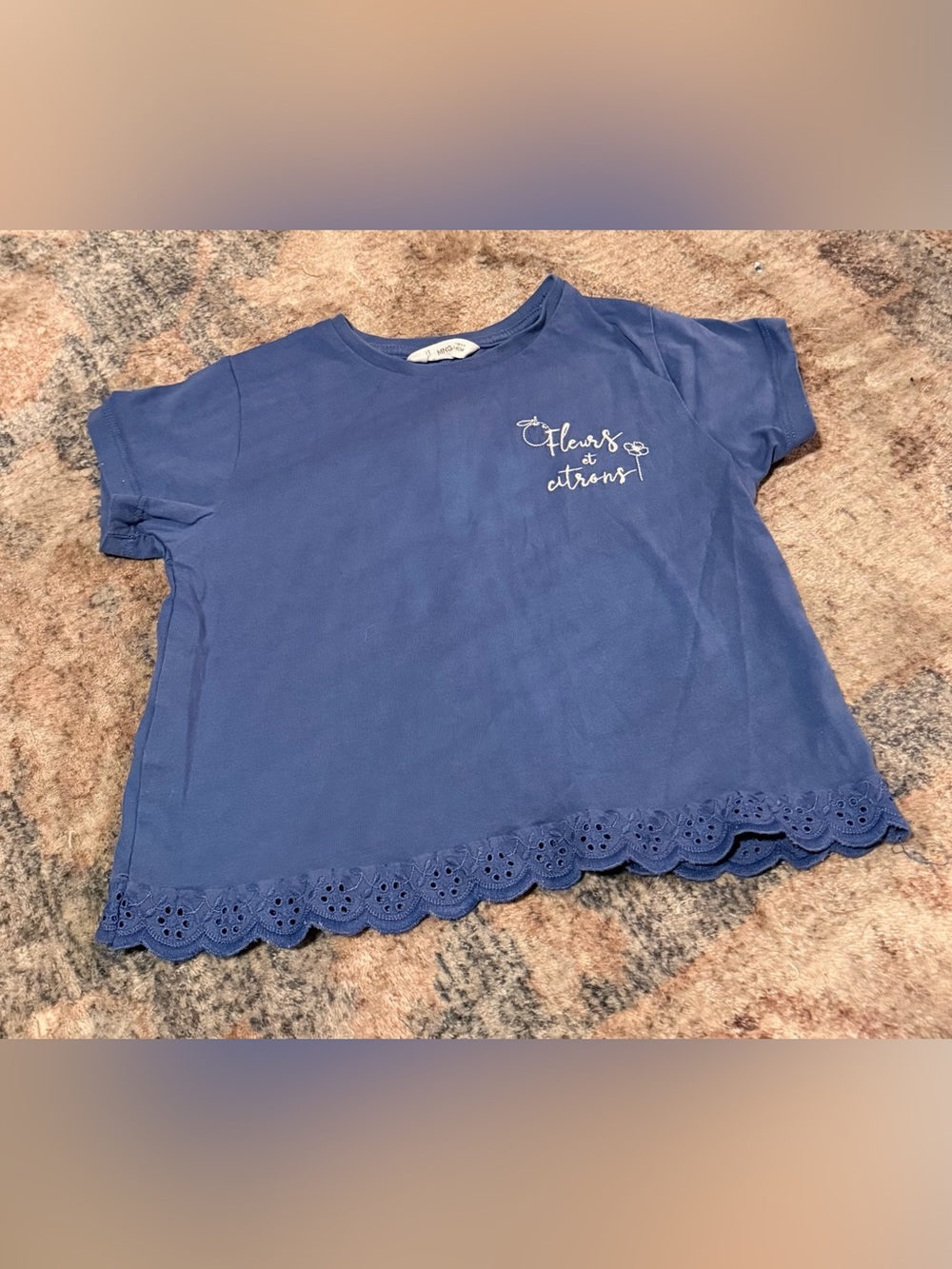 Mango Blue Short Sleeve Tee with Eyelet Hem 3-4 years old